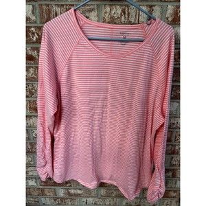 sold---Sonoma Womens Shirt sz 2X Peach Striped Cinched Long Sleeve Scoop Neck